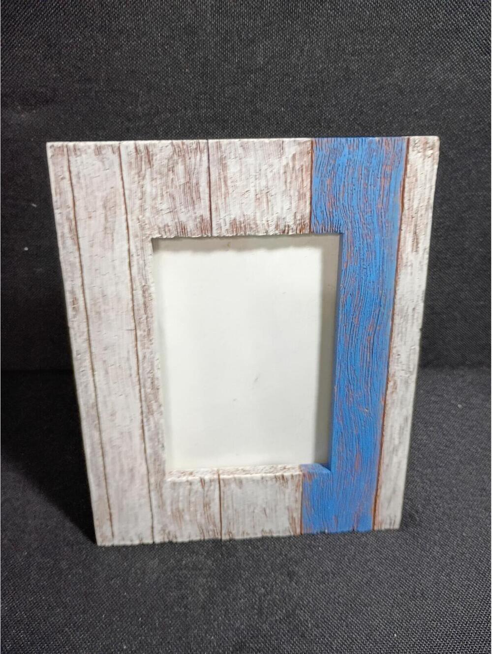 Rustic Picture Frame with Blue Accent